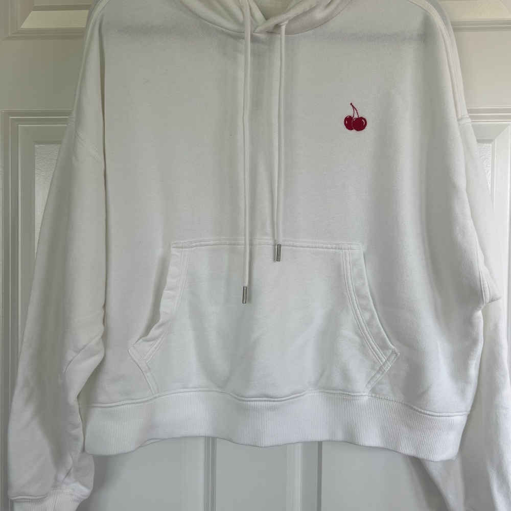 Aerie Popover White Hoodie w/cherries NWOT